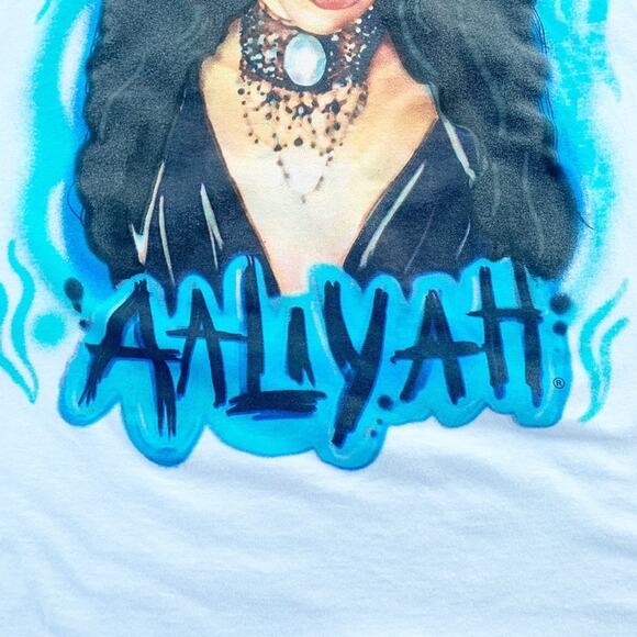 Aaliyah Airbrush Style Top T-Shirt White Size L Singer R&B 90s Y2K Band Tee - Picture 3 of 7